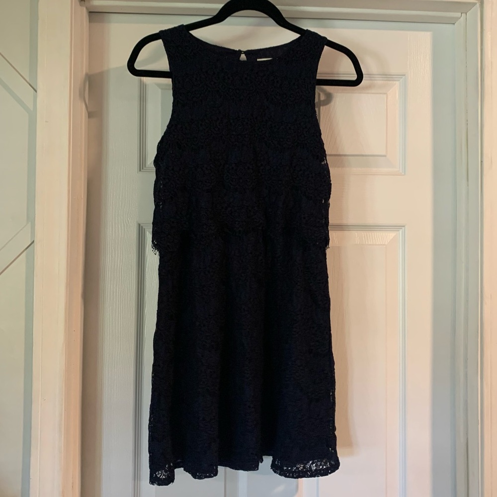 Navy blue eyelet mini dress